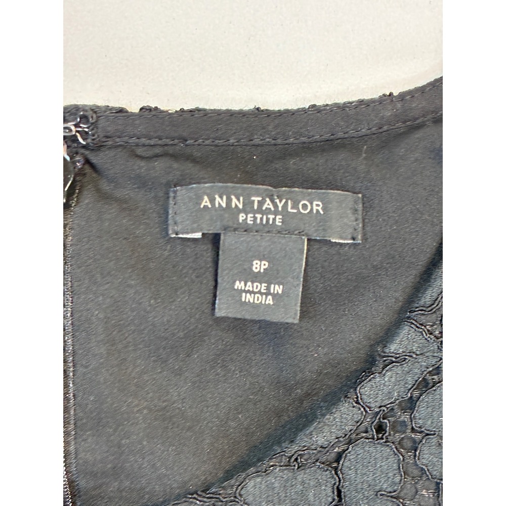 LBD Ann Taylor Petite Black Winter Formal Lace‎ 3/4 Sleeve Sheath Dress 8P - Picture 5 of 7
